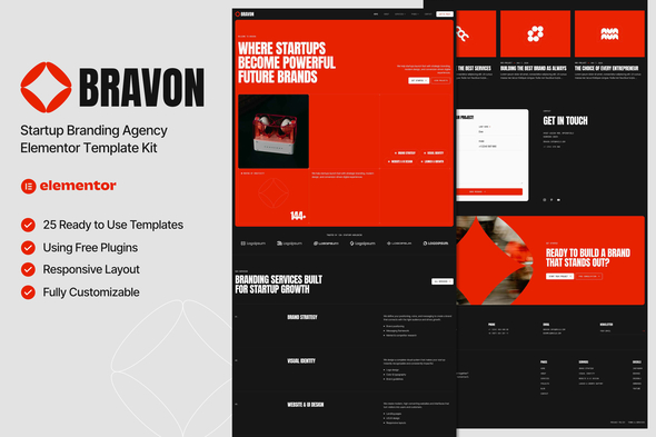 Bravon  – Startup Branding Agency Elementor Template Kit