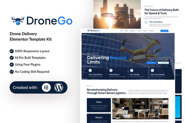 DroneGo  – Drone Delivery Elementor Template Kit