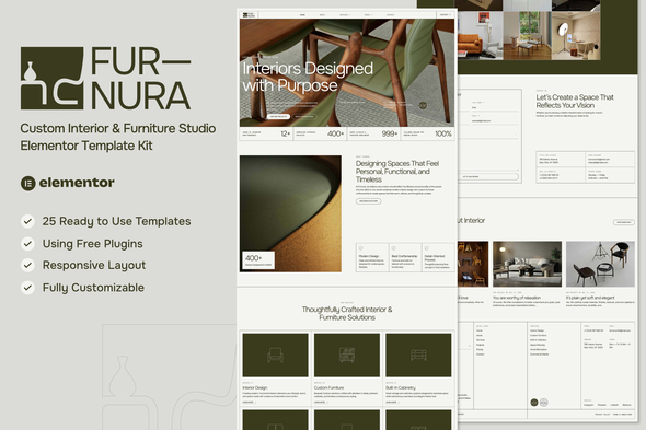 Furnora  – Custom Interior & Furniture Studio Elementor Template Kit