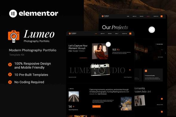 Lumeo  – Modern Photography Portfolio Elementor Template Kit