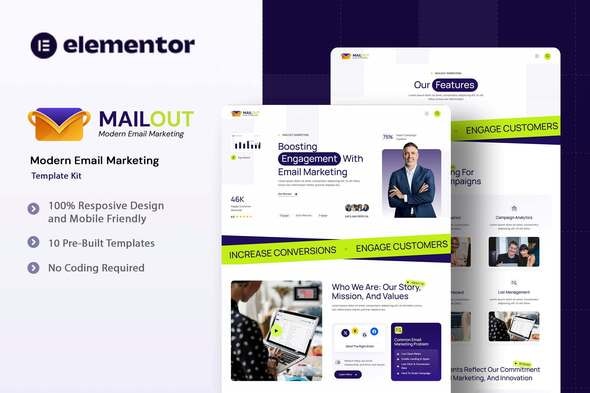 Mailout  – Moden Email Marketing Elementor Template Kit