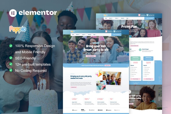 Poppio  – Kids Party Planner Elementor Pro Template Kit