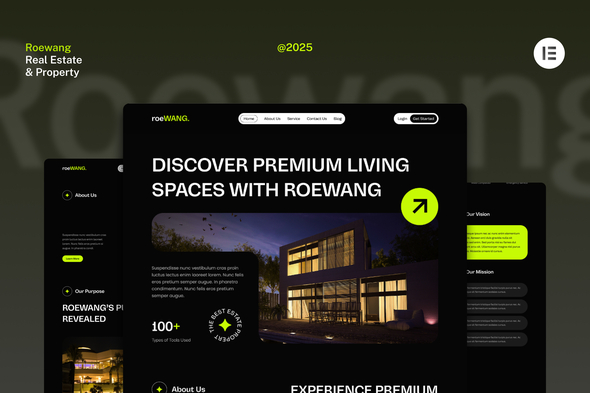 Roewang  – Dark Real Estate & Property Website Elementor Template Kit