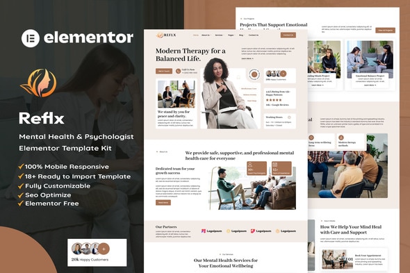 Reflx  – Mental Health & Psychologist Elementor Template Kit