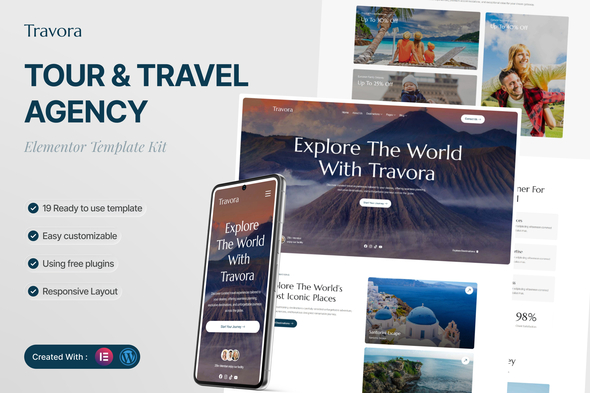 Travora  – Tour & Travel Agency Elementor Template Kit