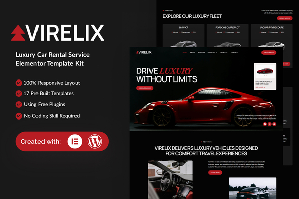 Virelix  – Luxury Car Rental Service Elementor Template Kit