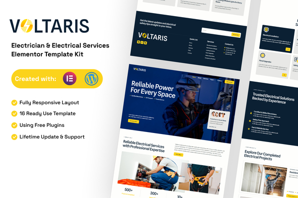 Voltaris  – Electrician & Electrical Services Elementor Template Kit