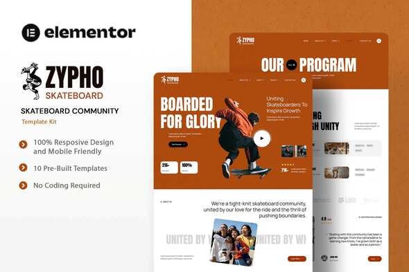 Zypho  – Skateboard Community Elementor Template Kit
