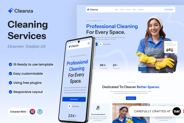 Cleanza  – Cleaning Services Elementor Template Kit