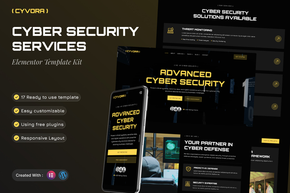 Cyvora  – Cyber Security Services Elementor Template Kit