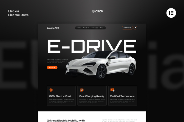 Elecxia  – EV Electric Car Rental & Service Website Elementor Template Kits
