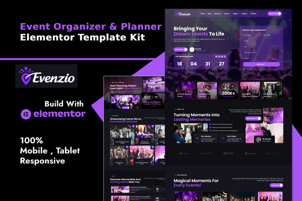 Evenzio  – Event Organizer & Planner Elementor Template Kit