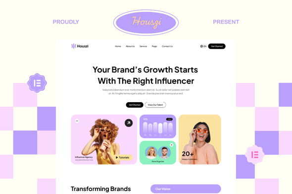 Houszi  – Influencer Agency Website Elementor Template Kit