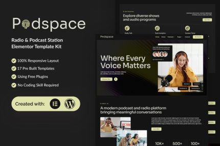Podspace - Radio & Podcast Station Elementor Template Kit