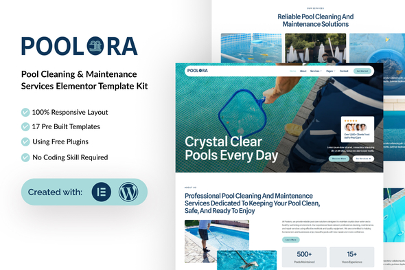 Poolora  – Pool Cleaning & Maintenance Services Elementor Template Kit