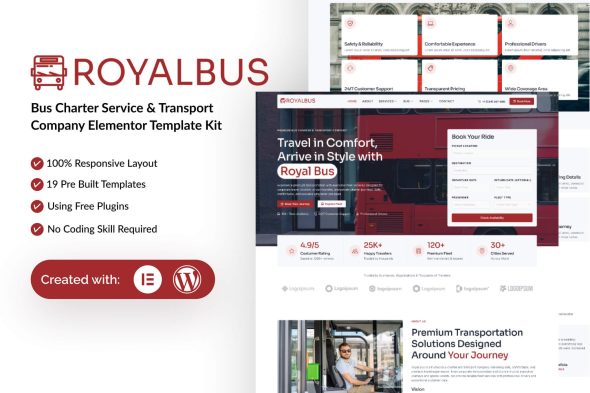 RoyalBus  – Bus Charter Service & Transport Company Elementor Template Kit
