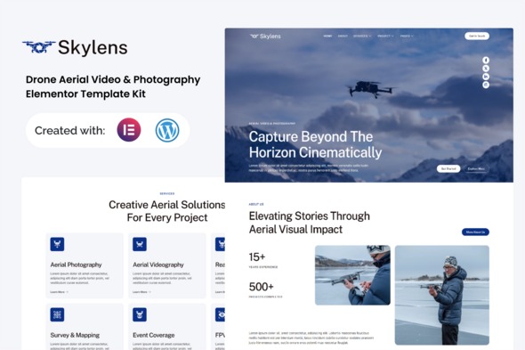 Skylens  – Drone Aerial Video & Photography Elementor Template Kit