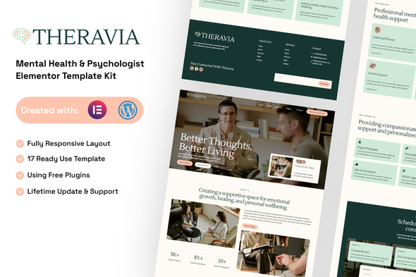 Theravia - Mental Health & Psychologist Elementor Template Kit