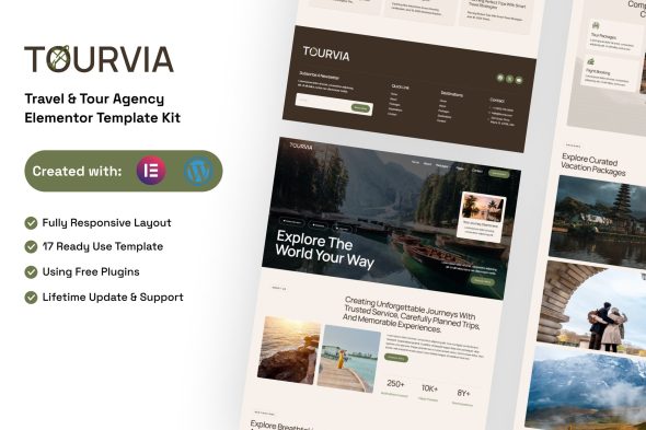 Tourvia  – Tour & Travel Booking Agency Elementor Template Kit