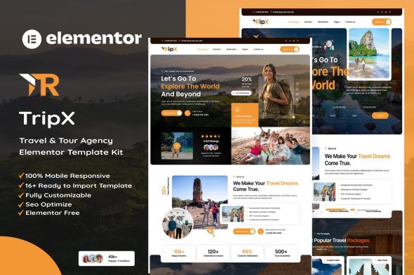 Tripx  – Tour & Travel Booking Agency Elementor Template Kit