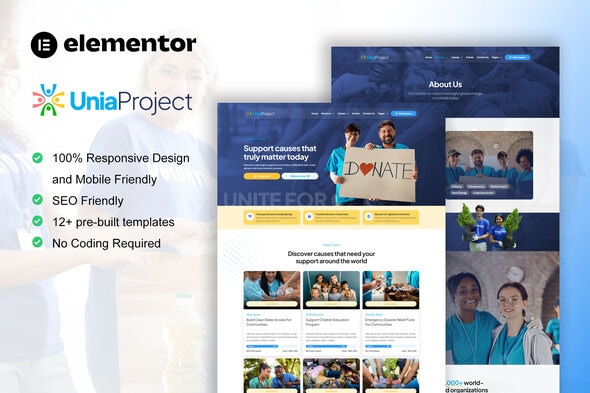 Unia  – Charity & Nonprofit Elementor Pro Template Kit