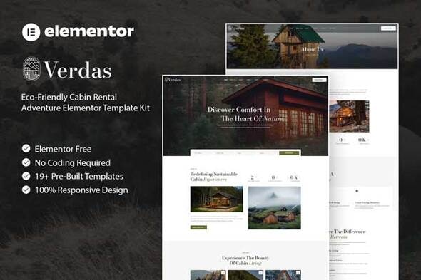 Verdas  – Eco-Friendly Cabin Rental Adventure Elementor Template Kit