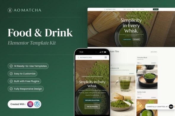AOMatcha  – Food & Drink Elementor Template Kit