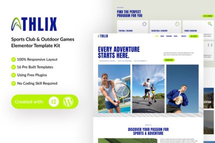 Athlix - Sports Club & Outdoor Games Elementor Template Kit