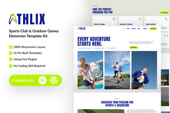 Athlix  – Sports Club & Outdoor Games Elementor Template Kit