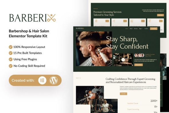Barberix  – Barbershop & Hair Salon Elementor Template Kit