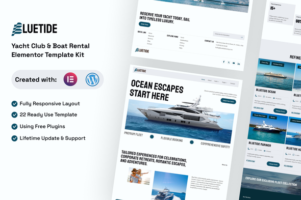 Bluetide  – Yacht Club & Boat Rental Elementor Template Kit