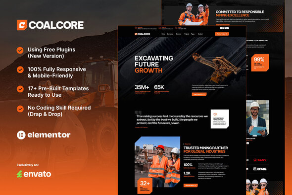 CoalCore  – Mining Company Elementor Template Kit