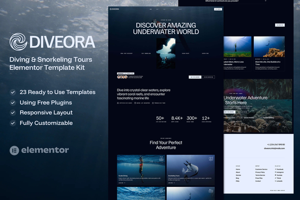 Diveora  – Diving & Snorkeling Tours Elementor Template Kit
