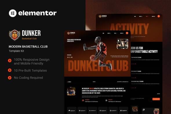 Dunker  – Modern Basketball Club Elementor Template Kit
