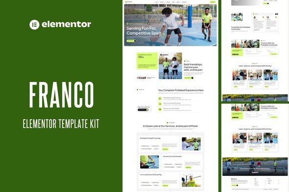 Franco  – Pickleball Community & Play Elementor Template Kit