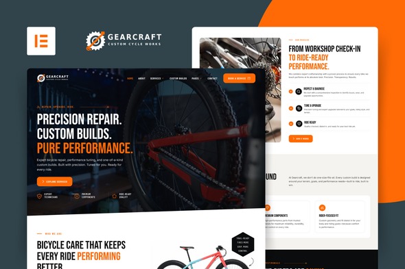 Gearcraft  – Bicycle Repair & Customization Elementor Template Kit