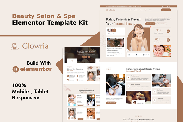 Glowria  – Beauty Salon & Spa Elementor Template Kit