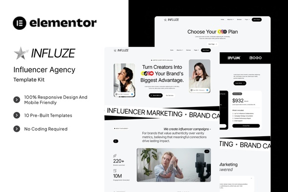 Influze  – Influencer Agency Elementor Template Kit
