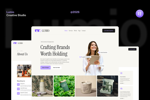 Lumio  – Brand Identity & Packaging Design Studio Elementor Website Template Kits