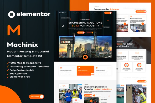 Machinix  – Modern Factory & Industrial Elementor Template Kit