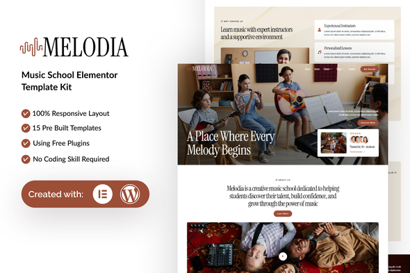 Melodia  – Music School Elementor Template Kit