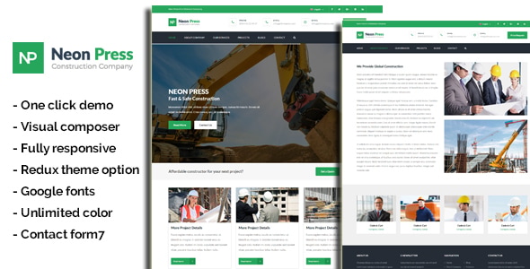 NeonPress 1.0.0 – Business Construction WordPress Theme