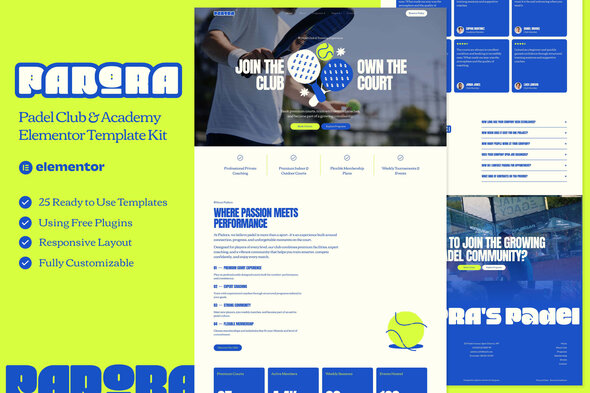 Padora  – Padel Club & Academy Elementor Template Kit