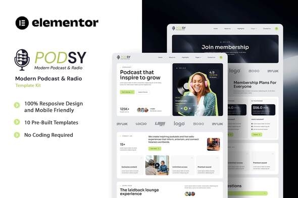 Podsy  – Modern Podcast & Radio Elementor Template Kit
