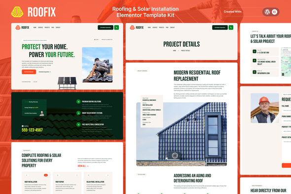 Roofix  – Roofing & Solar Installation Elementor Template Kit