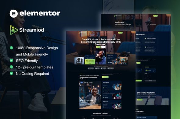 Streamiod  – Podcaster & Music Streaming Elementor Template Kit