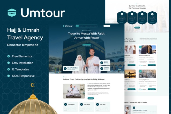 Umtour  – Hajj & Umrah Travel Agency Elementor Template Kit