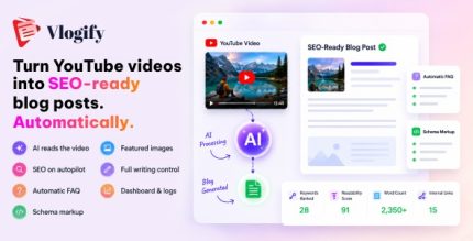 Vlogify - AI YouTube to Blog Post Generator for WordPress