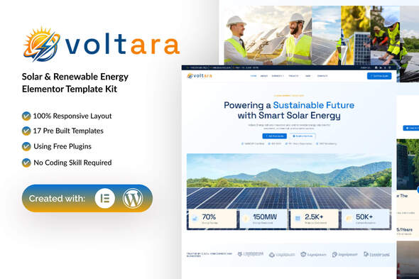 Voltara  – Solar & Renewable Energy Elementor Template Kit