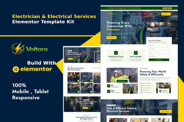 Voltora  – Electrician & Electrical Services Elementor Template Kit